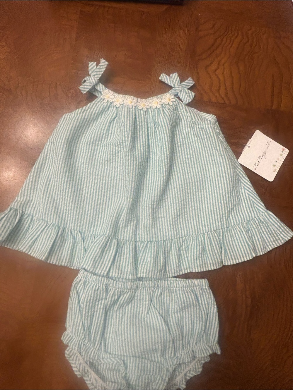 NWT-Newborn Girls Starting Out Light Blue & White Striped Dress
